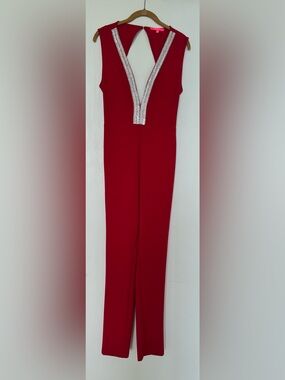 Xtaren Red Straight-Leg Jumpsuit with Silver Trim